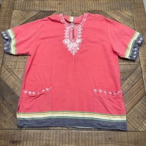 Women's Embroidered Short Sleeve Top - Coral